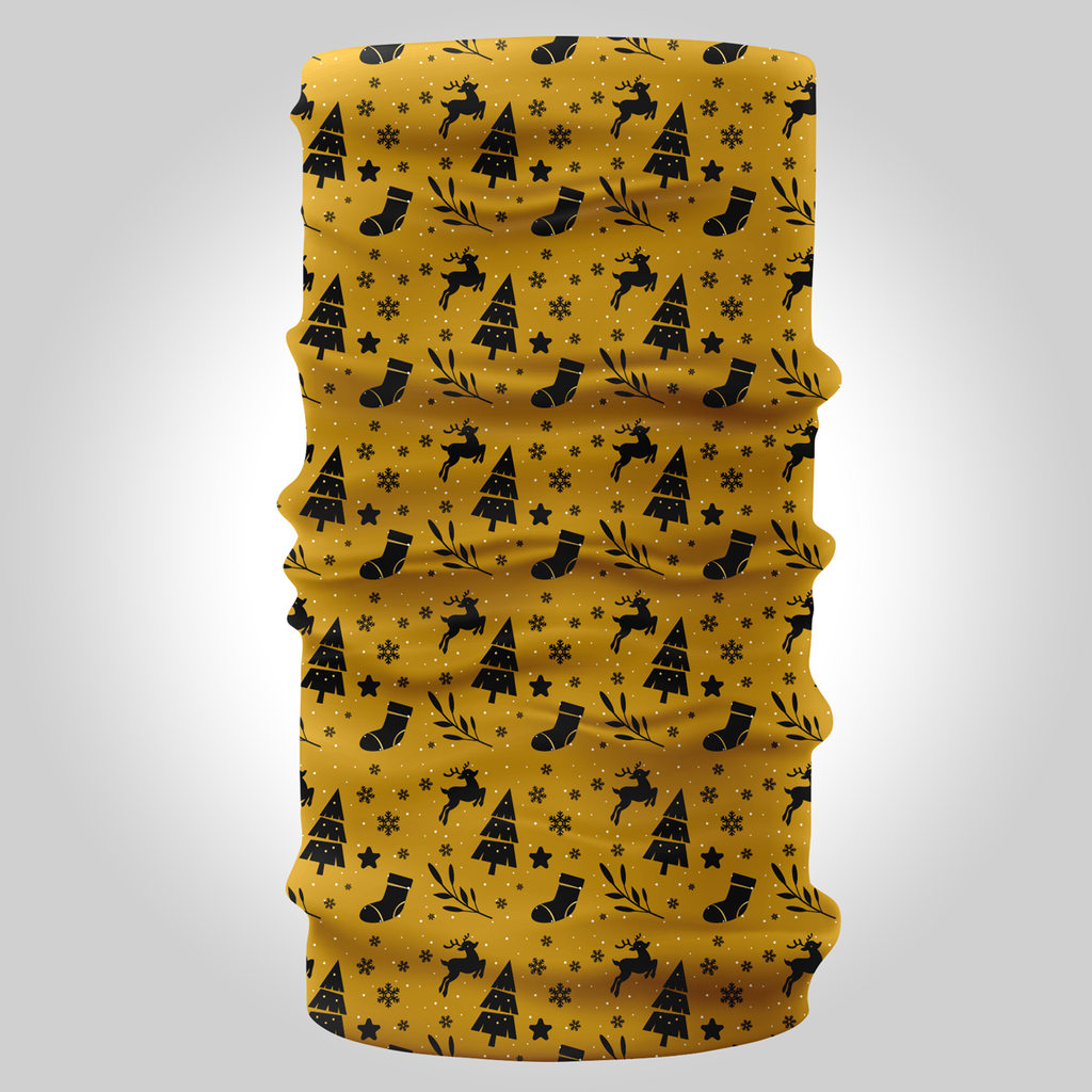 Auriu cu motive negre de Crăciun / Colecție de bandane de Crăciun / multifunctionala tubulara. liratech.ro bandană multifuncțională, buff.